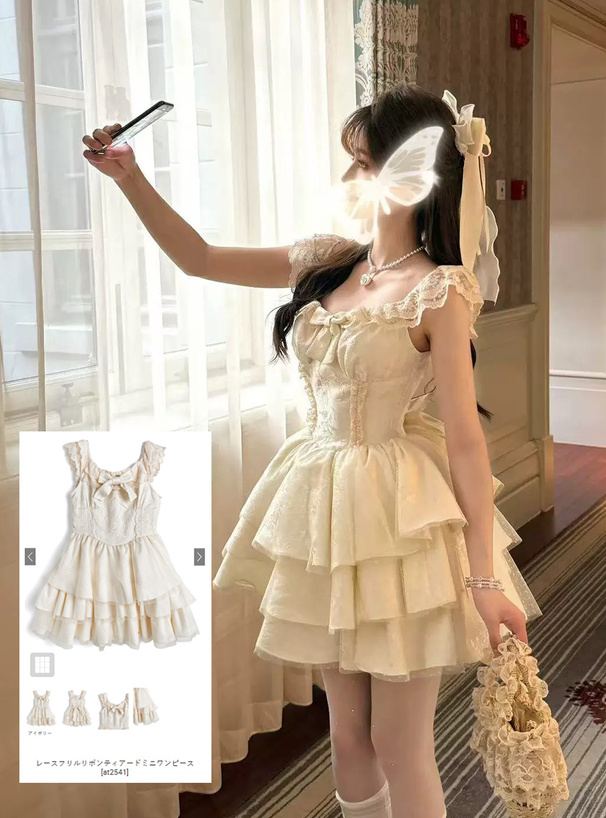 レースフリルリボンティアードミニワンピース[at2541] | レディース