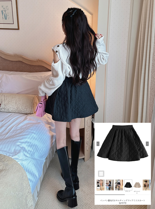 インパン裏地付きキルティングフレアミニスカート[gm672] | レディース