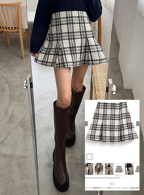 インパン裏地付チェック柄ツイードミニスカート[gm790] | レディース