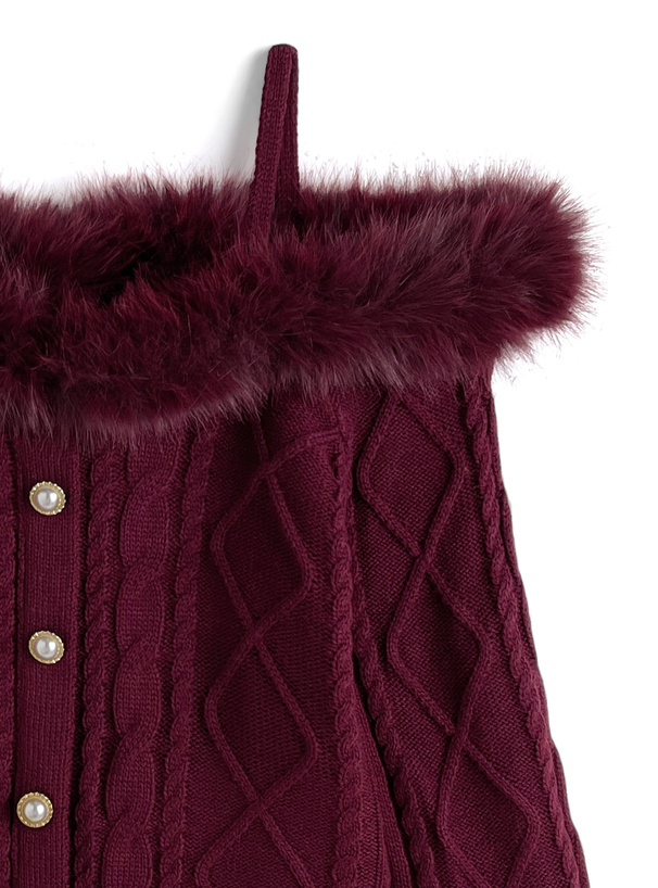 ファーオフショルダーケーブル編みニットトップス[gn549] | レディース