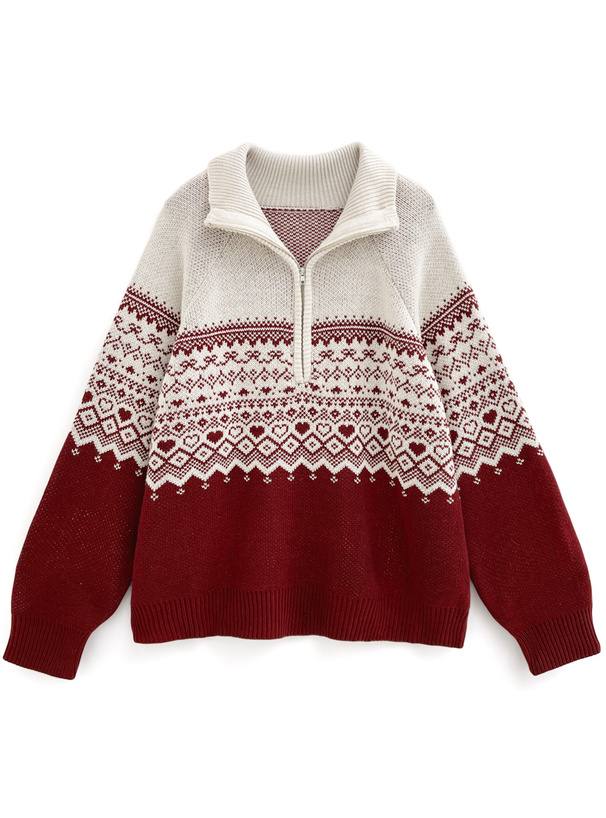 ノルディック柄ハーフジップニットトップス[gn330] | レディース