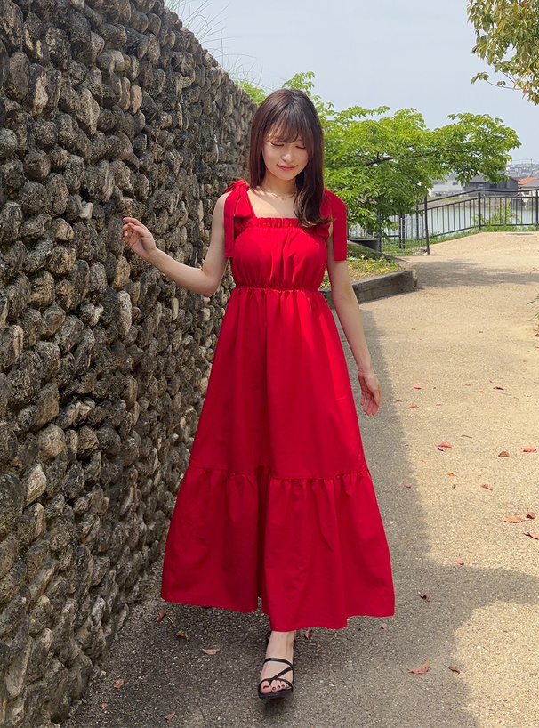 ショルダーリボンフレアワンピース[dk1467] | レディースファッション