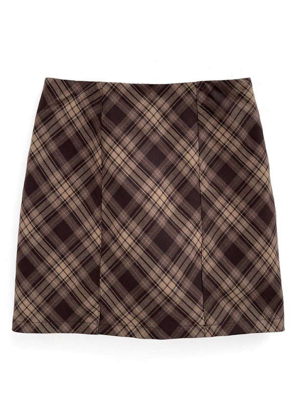 フリージアインパン裏地付きチェック柄タイトミニスカート[dk1309
