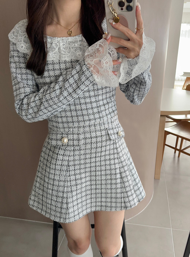 ワンピース Double Collar Plaid Mini dress Double Collar Plaid Mini