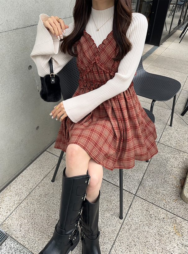 チェック柄フリルキャミミニワンピース[dk1323] | レディース