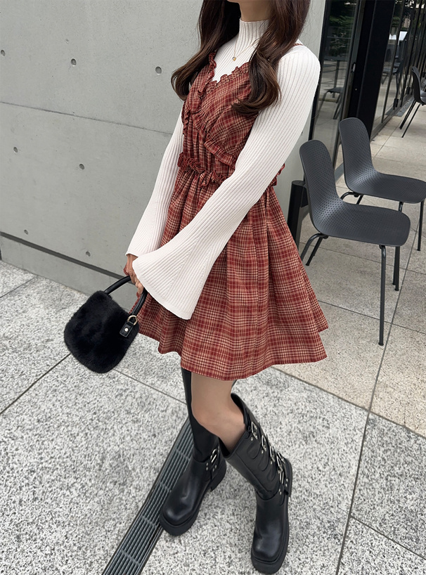 チェック柄フリルキャミミニワンピース[dk1323] | レディース