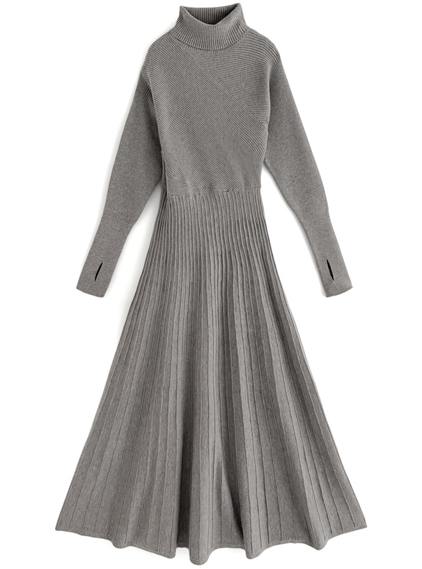 サムホール付きタートルネックニットフレアワンピース[dr646