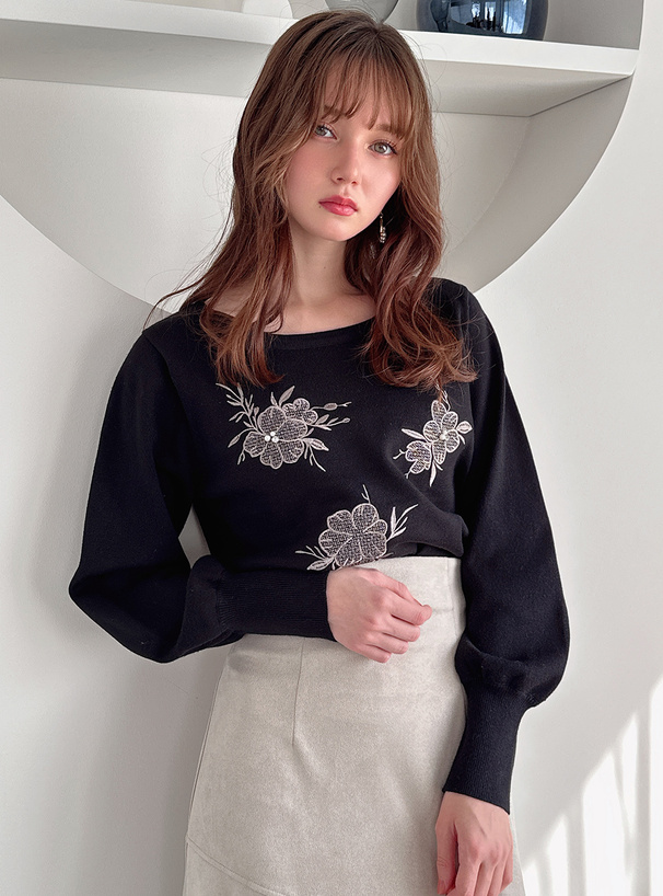 花柄パールビジューニットトップス[dr658] | レディースファッション