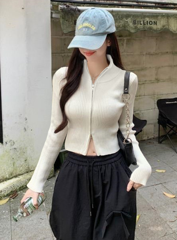 ダブルジップショート丈ニットトップス[dr687] | レディース