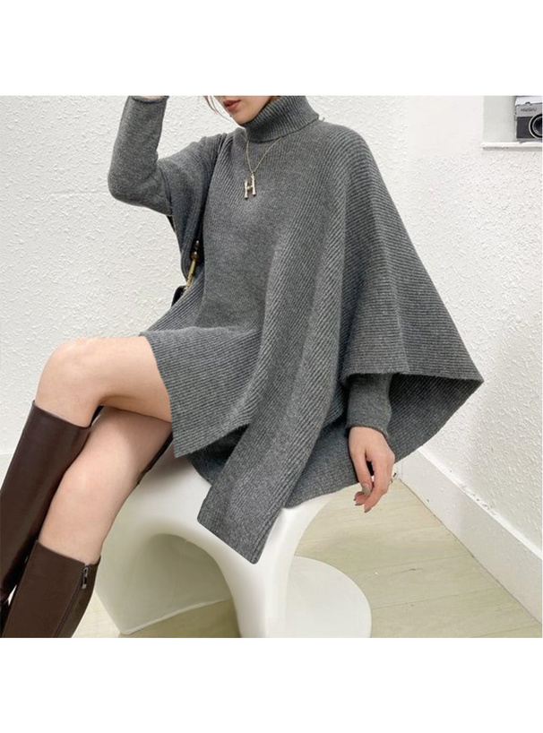 アシンメトリーポンチョ×ミニワンピースニットセットアップ[dr628