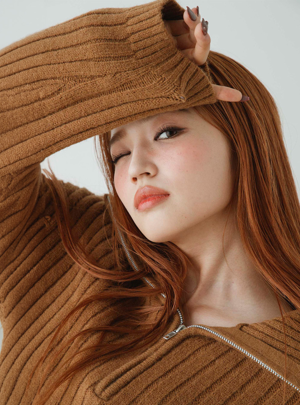 ハーフジップリブニットワンピース[dr638] | レディースファッション