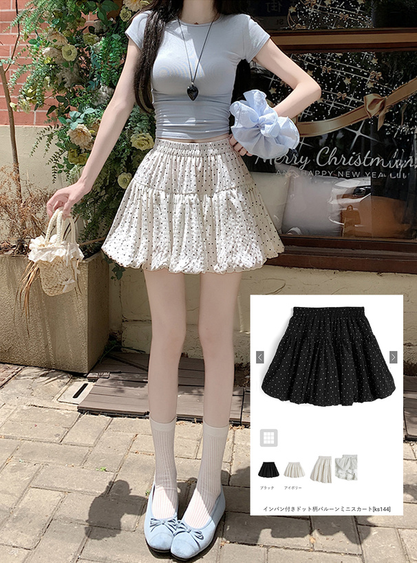 インパン付きドット柄バルーンミニスカート[ks144] | レディース