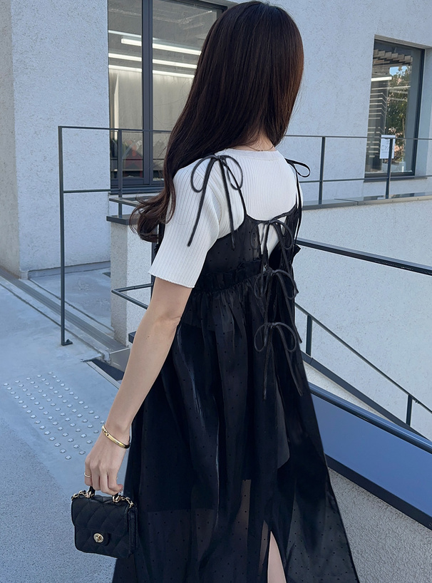 ドット柄オーガンジーキャミワンピース[kz489] | レディース