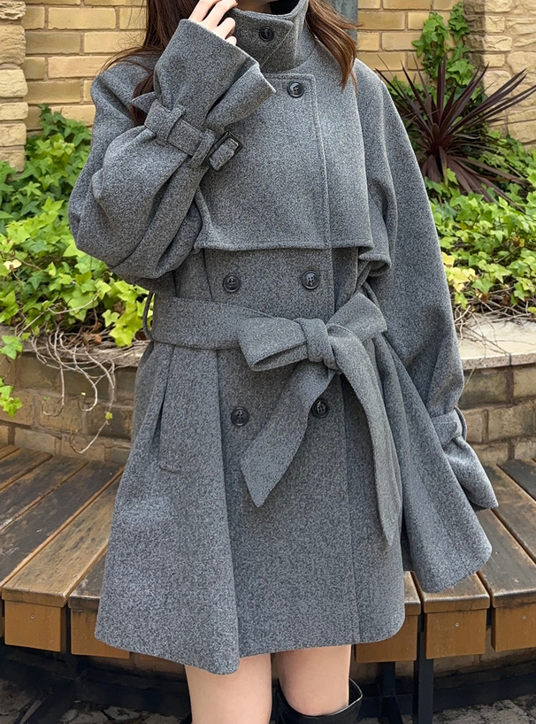 グレー ベルト付き ウールコート SANDRO グレー ウールコート ベルト付き