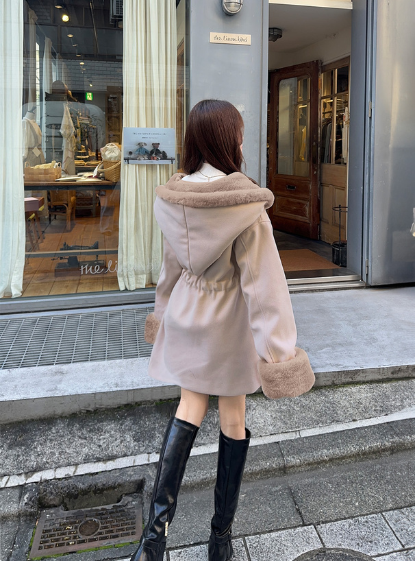 ファーフードドロストリボンコート[kz575] | レディースファッション