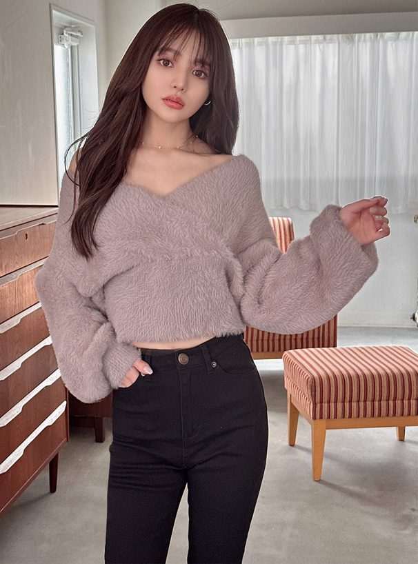 フェザーニットカシュクールショート丈トップス[kz286] | レディース