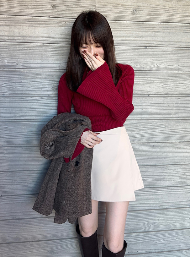 モックネックフレアスリーブリブニットトップス[k9209d] | レディース