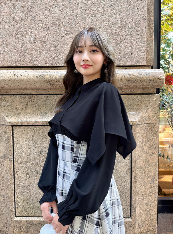 チェック柄ドッキングケープカラーワンピース[k9379f] | レディース