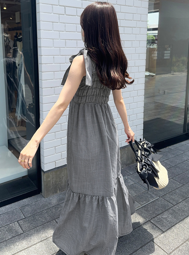 チェック柄ショルダーリボンワンピース[on266] | レディース