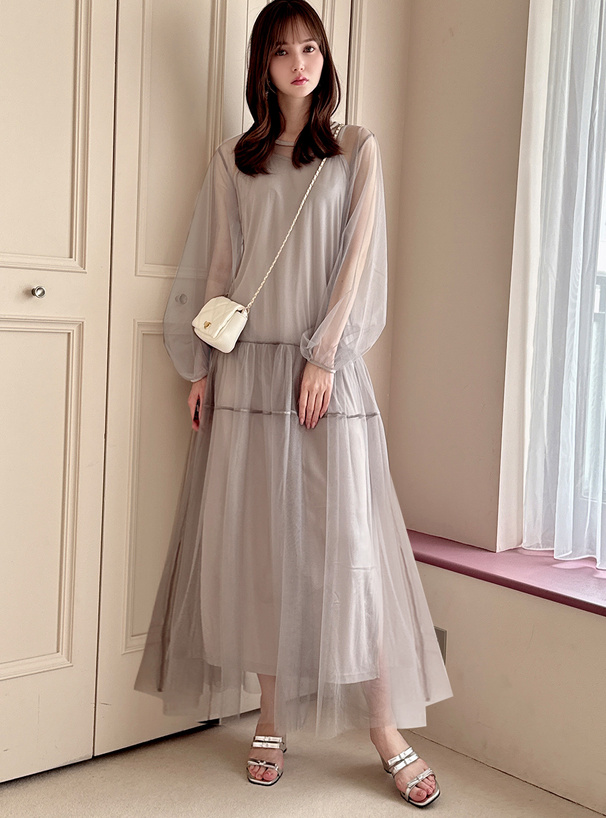 ぺチワンピ付きラメチュールフレアワンピース[nk69] | レディース