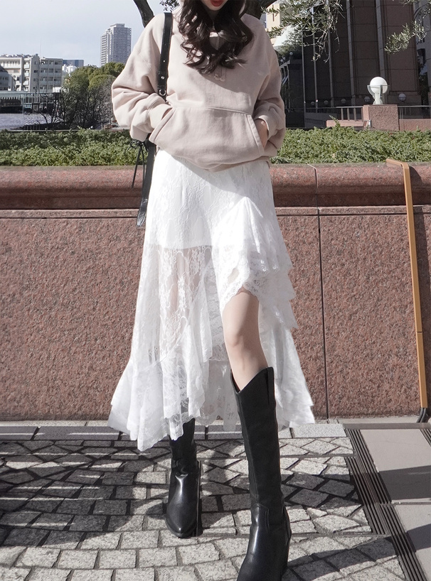 アシンメトリーレースロングスカート[nh192] | レディースファッション