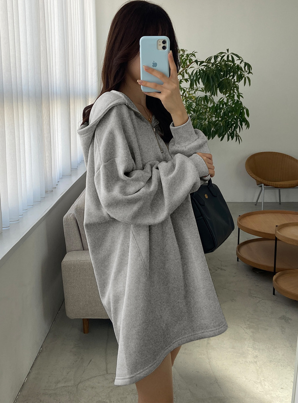 フード付きハーフジップスウェットミニワンピース[sm82] | レディース