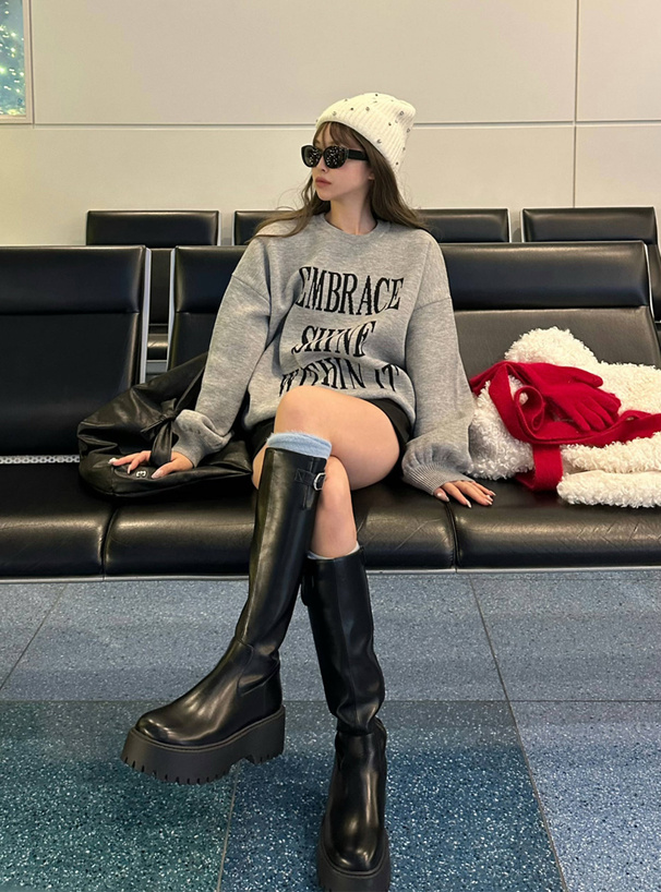 ビッグロゴジャガードニットトップス[pm528] | レディースファッション