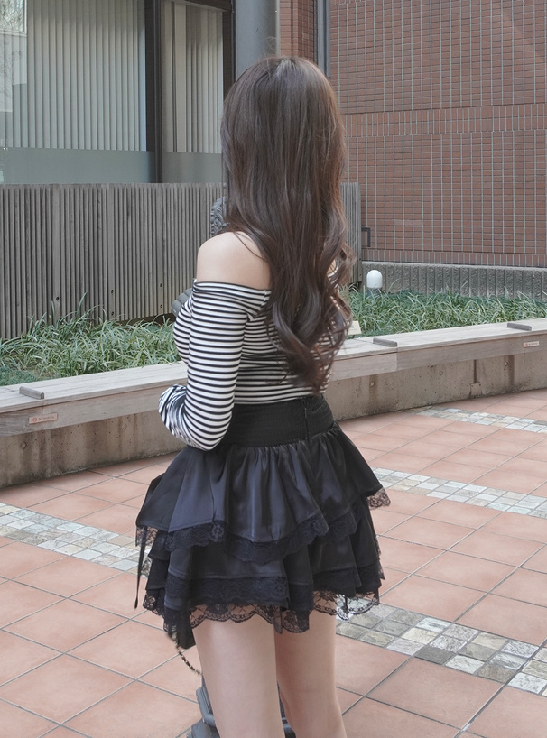 インパン裏地付きレースギャザーフリルミニスカート[pm630