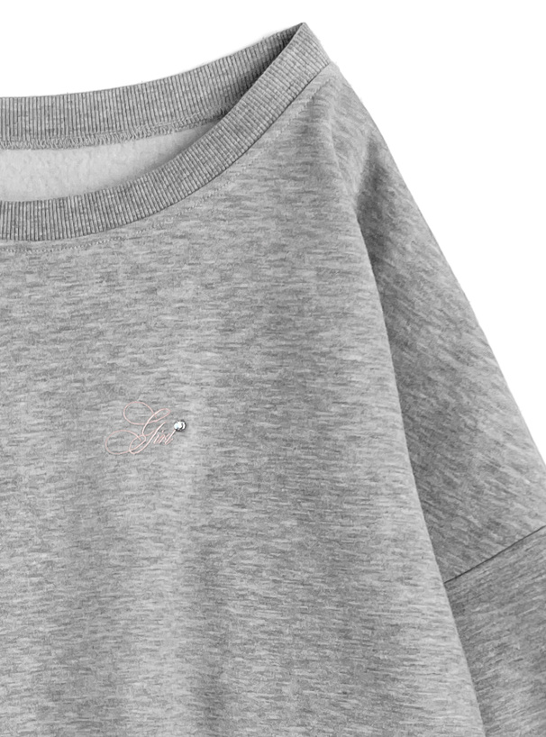 ロゴ刺繍ラインストーンオフショルダースウェットトップス[ru1544