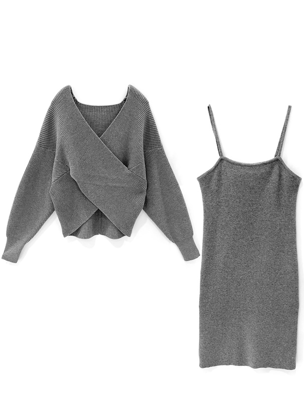 カシュクールニットトップスXニットキャミワンピースセットアップ