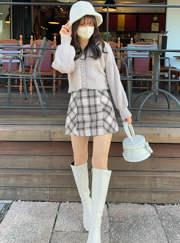 インパン裏地付きチェック柄ツイードミニスカート[ta088] | レディース