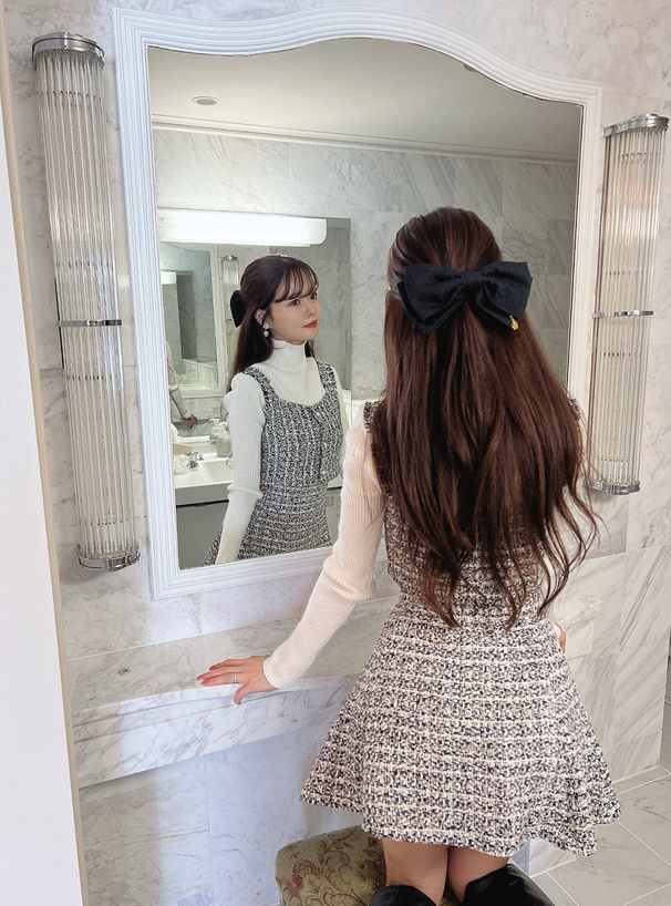 ラメツイードビスチェ×ミニフレアスカートセットアップ[ta173