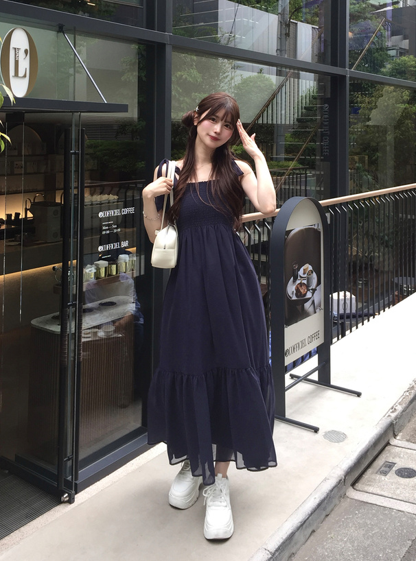 シフォンショルダーリボンワンピース[tg837] | レディースファッション