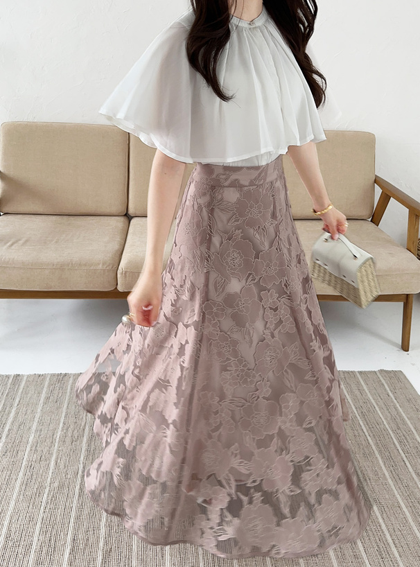 オーガンジーオパール花柄フレアスカート[tu523] | レディース