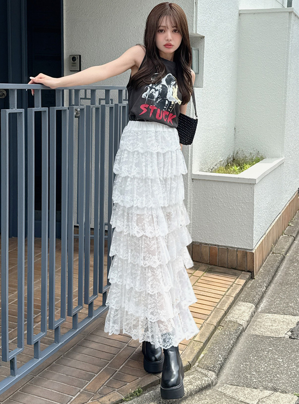 チュールレースティアードフリルスカート[tu1691] | レディース