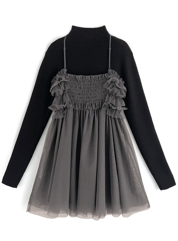 フリルチュール×ニットミニワンピースセットアップ[tu1030