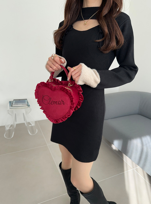 フロントオープンリボンフェザーニットミニワンピース[tw1182