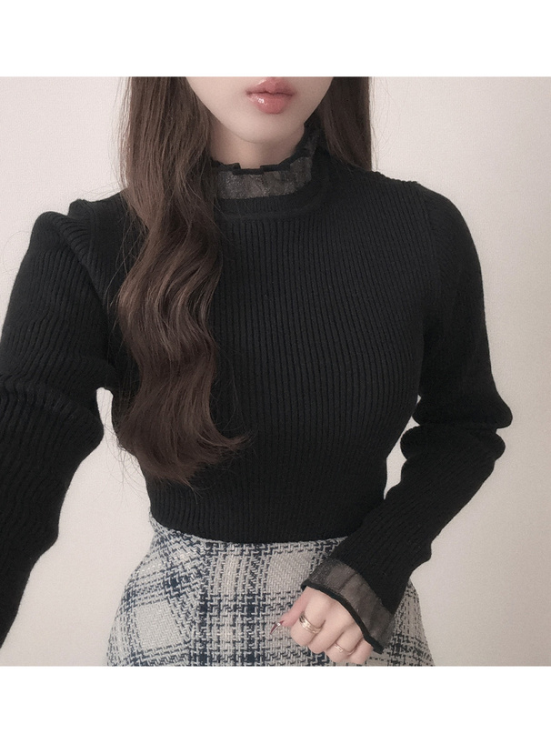 シアーフリルリブニットトップス[uf066] | レディースファッション通販