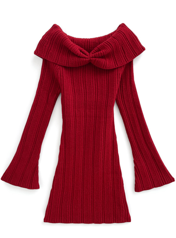 襟2Wayリボンニットミニワンピース[yz652] | レディースファッション