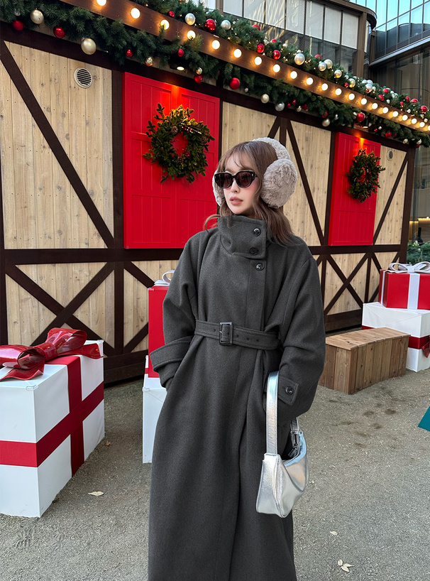 2Wayベルト付きスタンドカラーロングコート[ze840] | レディース