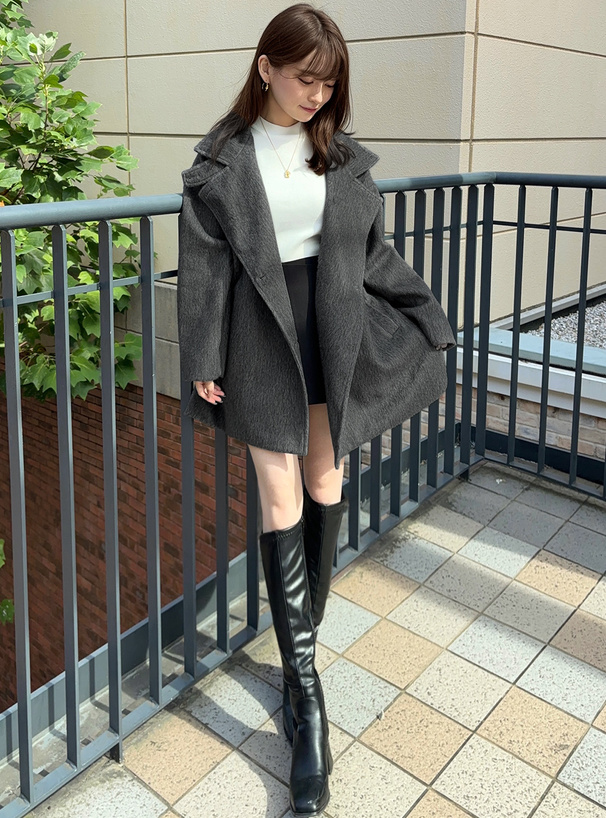 シャギースタンドミドル丈オーバーコート[ze842] | レディース