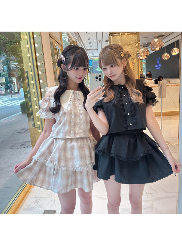 セーラーブラウス×ティアードスカートチェックセットアップ[za002