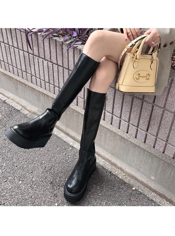 厚底レザースリムロングブーツ[zr1192] | レディースファッション通販
