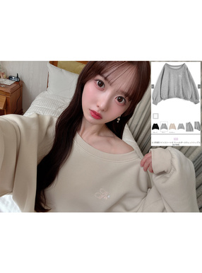 ロゴ刺繍ラインストーンオフショルダースウェットトップス[ru1544