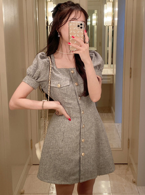ツイードスクエアネックフレアミニワンピース[tg647] | レディース