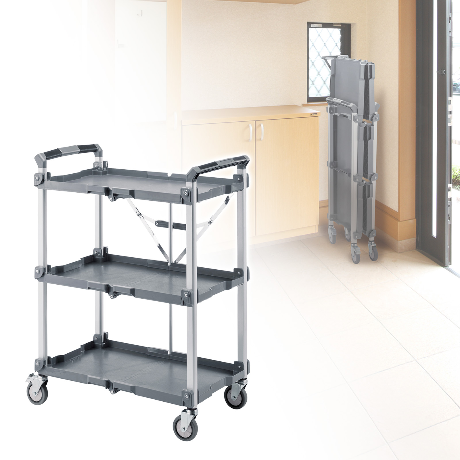 折りたたみツールワゴン｜3段・収納・キャスター付き