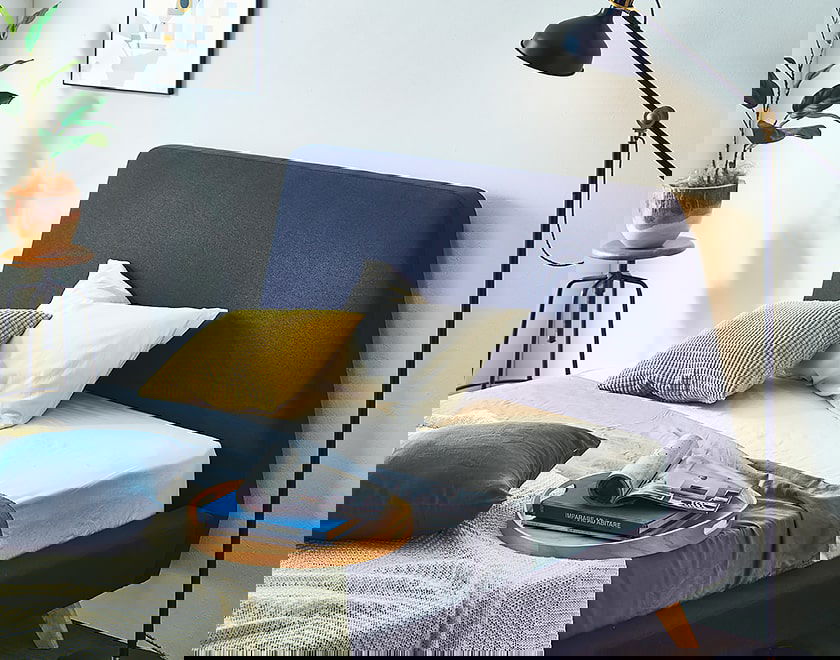 ファブリックベッド ダブル ベッドフレームのみ 木製 すのこ ネイビー