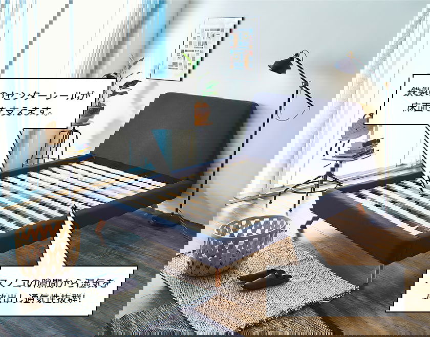 ファブリックベッド ダブル ベッドフレームのみ 木製 すのこ ネイビー