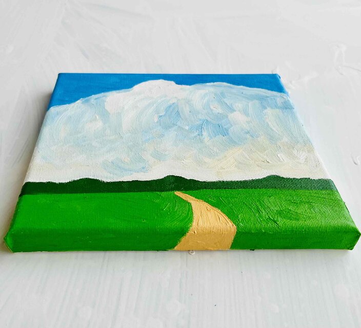 原画・18㎝角「夏雲と田んぼ道 1」油彩・アートパネル・S0 | iichi