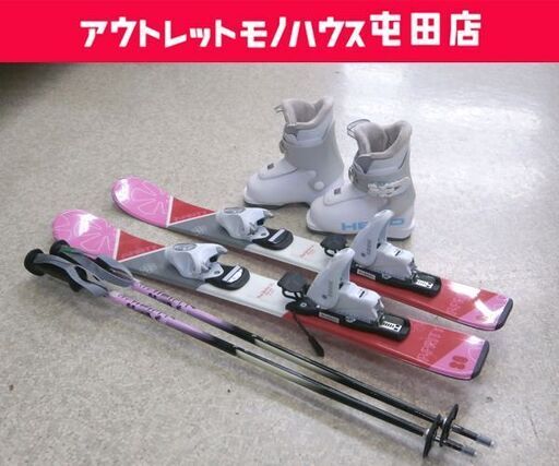 P-PRITY 80cm キッズスキー4点セット ビンディング付き板&slalom 75cm